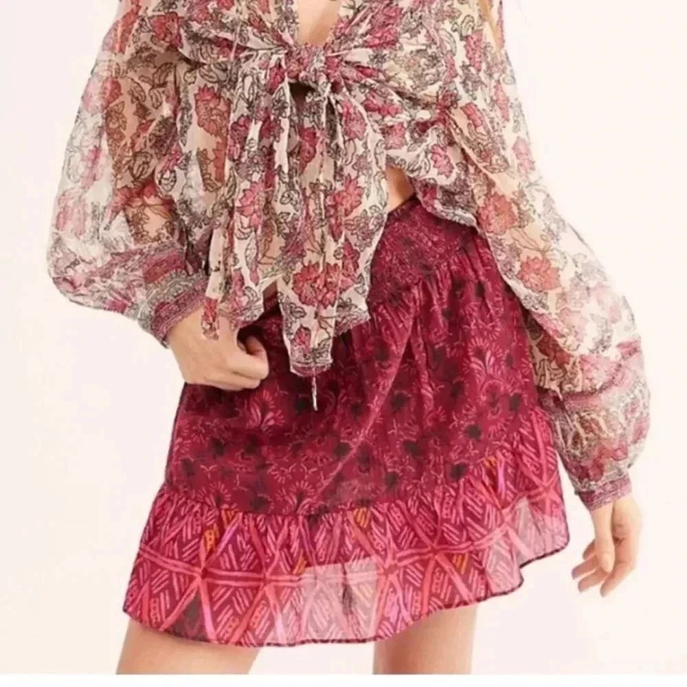 Free People Riviera Smocked Mini Skirt size XS